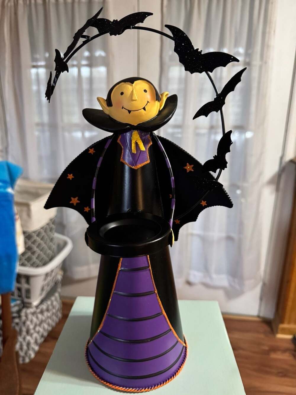 Partylite Count Dracula Batcula Vampire Bats Candle Holder Halloween 13” W Box